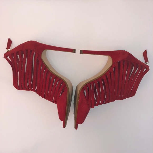 Zara Red Faux Suede Open Toe High-Heels Size 10 - Picture 9 of 11